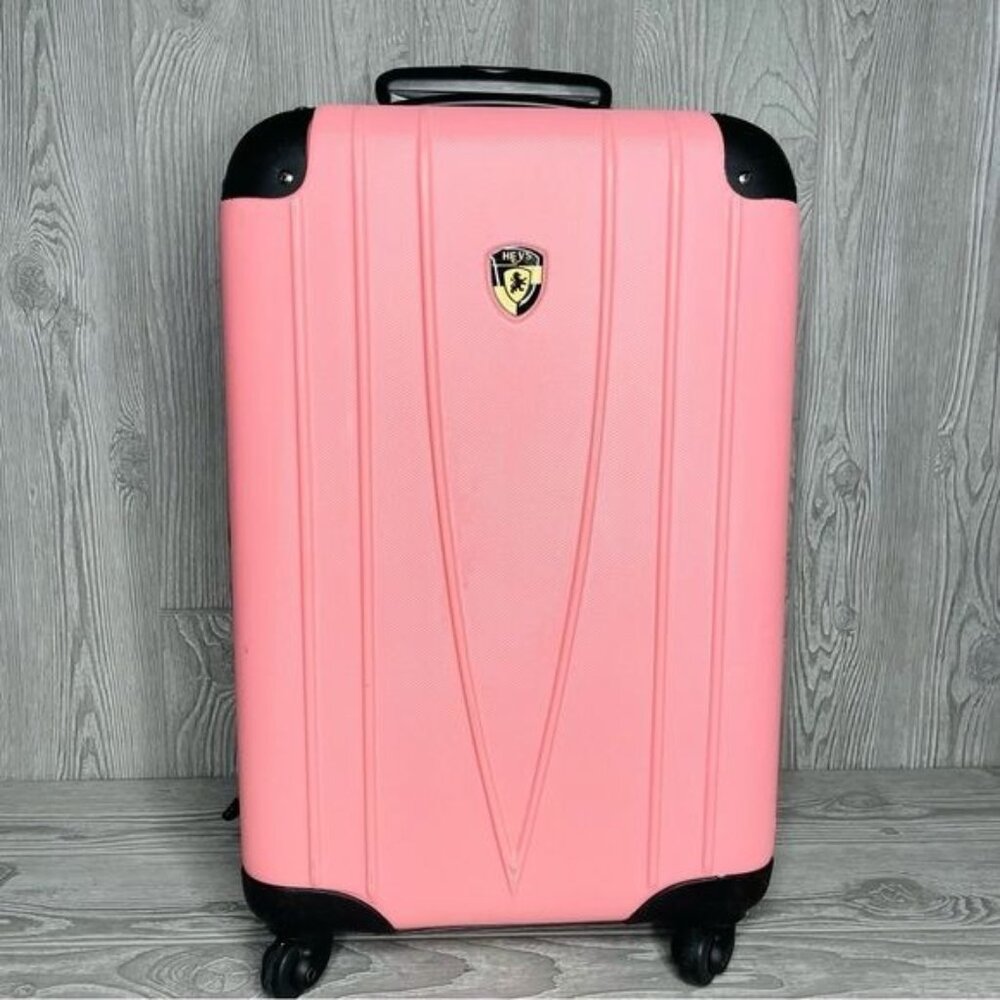 Heys pink luggage carry on pull behind hard side bag plastic travel luggage